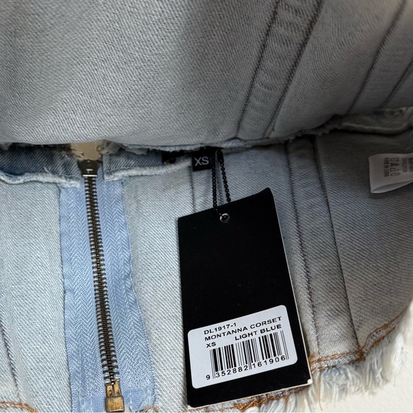 By.Dyln 100% Cotton Sleeveless Light Blue Frayed Corset Montanna Denim Top - Picture 9 of 15